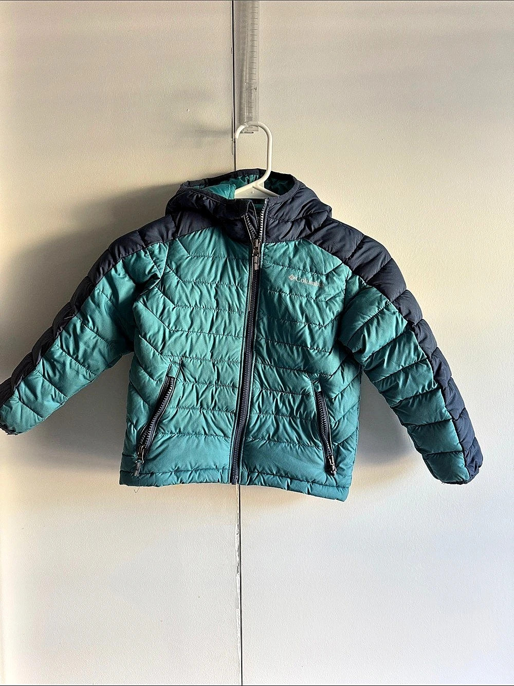 Columbia Youth Powder Lite Hooded Jacket Blue & Green XXS